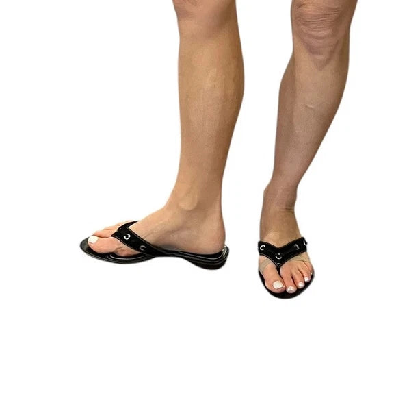 WOMEN'S TOD'S BLACK SUEDE THONGS FLIP FLOP SLIP ON SLIDES SANDALS GROMMET 8