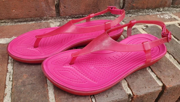 🐊CROCS●Sexi💋Serena●Flip Flop/ Thong/Slingback●Sz.7●Good/Clean Cond●HOT PINK💗