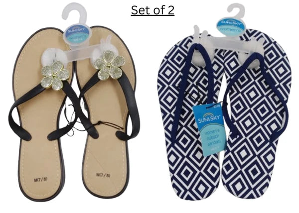 Sun & Sky Womens Fashion Summer Casual Flip Flop Thong Sandals Size 7-8 Set of 2