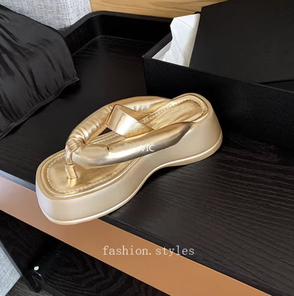 Women's Platform Leather Wedge High Heel Loafer Slipper Shoes Flip-flops Sandals