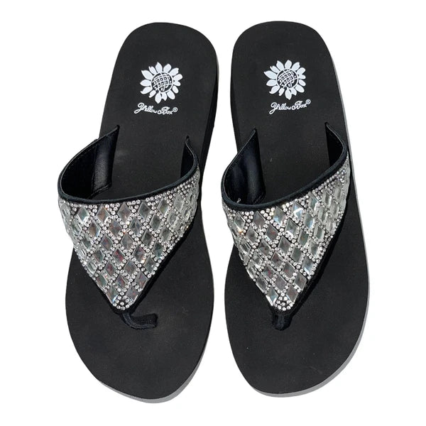 Yellow Box Flip Flops Harlequin Rhinestone Sparkle Wedge Sandals Womens Padmell