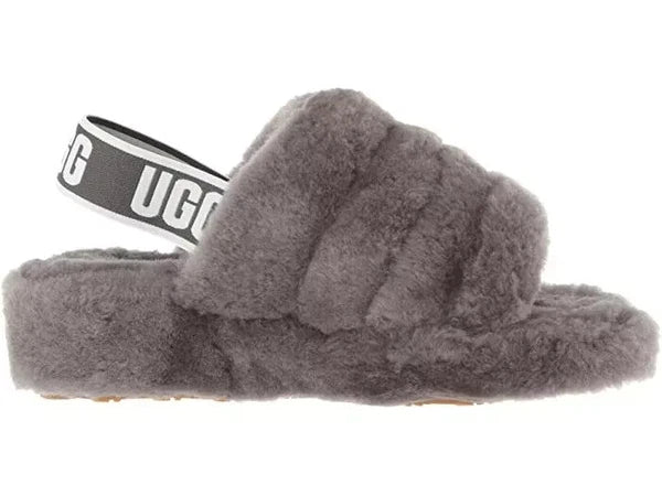 NEW UGG FLUFF YEAH SLIDE SHEEPSKIN SLIPPERS SANDALS SLIDES GREY SIZE 3