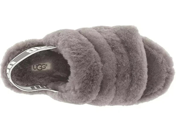 NEW UGG FLUFF YEAH SLIDE SHEEPSKIN SLIPPERS SANDALS SLIDES GREY SIZE 3