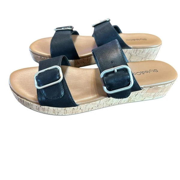 Style & Co Temppestt Slip On Double Buckle Retro Sporty Wedge Sandals NEW 7.5
