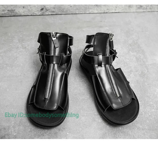 38-45 Mens Slingback Open Toe Buckle Sandals Flats Summer Roman Style PU Leather