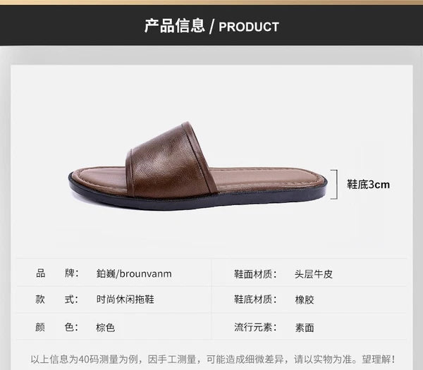 Roman Style Mens Open Toe Sandal Slippers Real Leather Flat Shoes Summer Outdoor