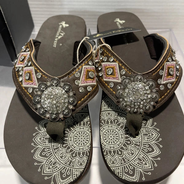 Montana West Embroidered Rhinestones Conch Western Style Wedge Sandals Sz11-11.5