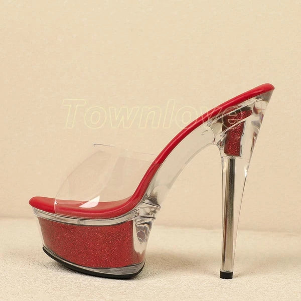 Womens Clear High Stiletto Heel Peep Toe PVC Platform Sandal Shoes Slippers Sexy