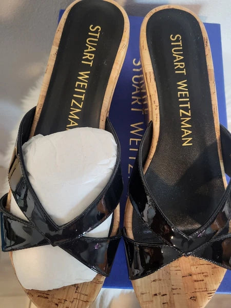 Stuart Weitzman CARMEN Platform Wedge Slide Sandal Patent Leather $395 SZ 7.5
