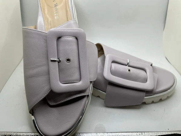 Women's Ron White Candra Napa Gray Leather Slide Sandals Size 9 US /40 EU $398