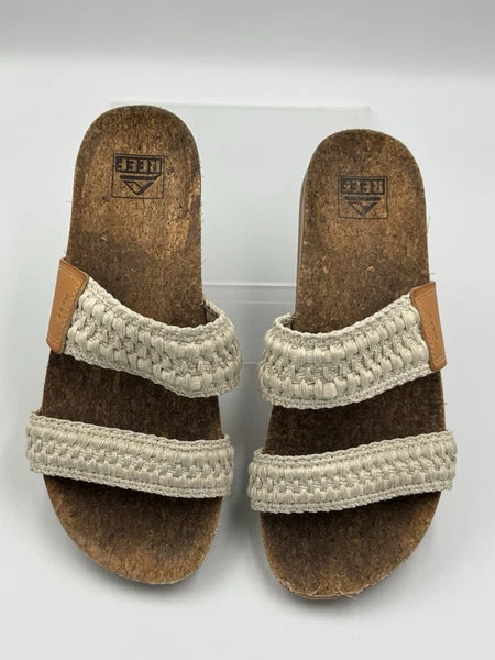 Reef Women's Cushion Vista Fashion Slide Sandal Size 8 White Strap Slip 38.5EU