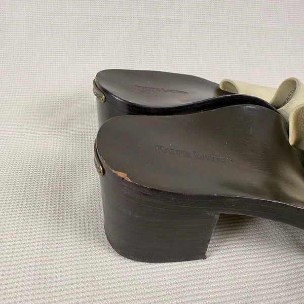 Ralph Lauren Beige Wood Block Heel Sandals Women's 8.5