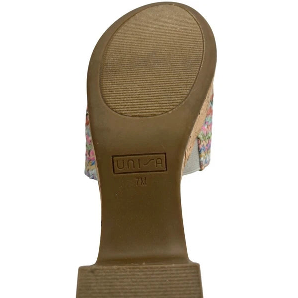 New Unisa Platform Rainbow Wedge Sandals Colorful Woven Slide Cork Heel Size 7M