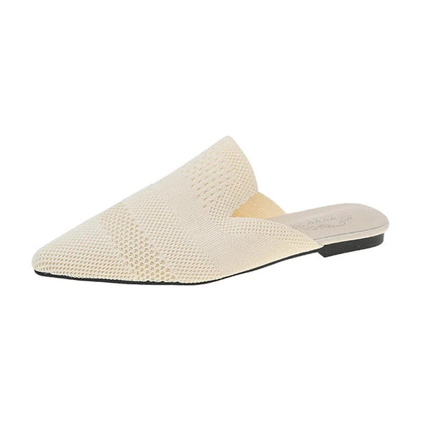Summer Women Knitted Slides New Elegant Mesh Breathable Med Heel Slippers Slides