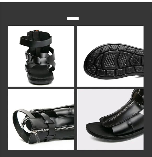 38-45 Mens Slingback Open Toe Buckle Sandals Flats Summer Roman Style PU Leather