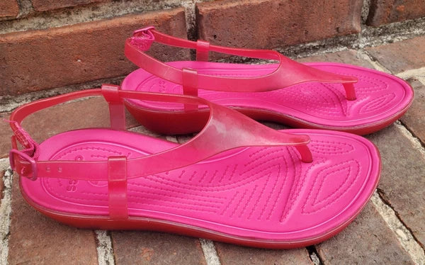 🐊CROCS●Sexi💋Serena●Flip Flop/ Thong/Slingback●Sz.7●Good/Clean Cond●HOT PINK💗