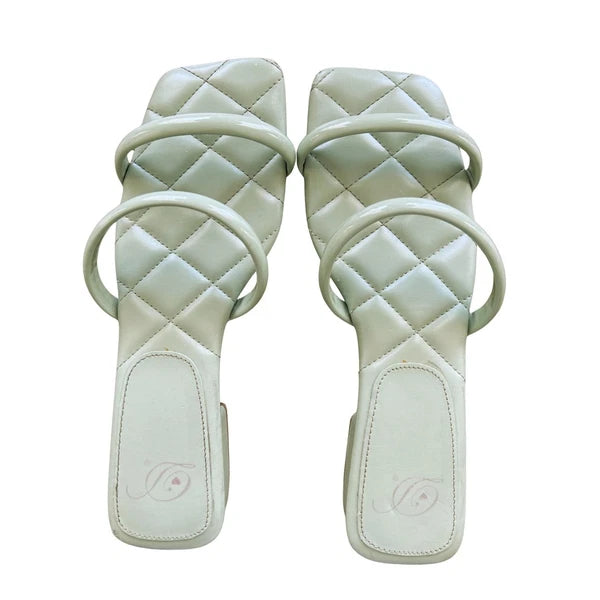Womens Quilted Square Toe Low Heel Sandals Strappy Slip On Mules Slides Size 8.5