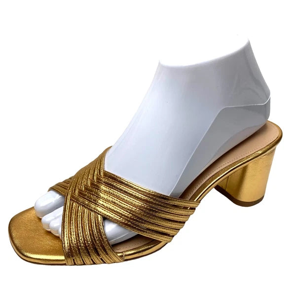 Via Spiga Rafaela Gold Leather Slide Sandals Womens Size 7.5 M  NWOB
