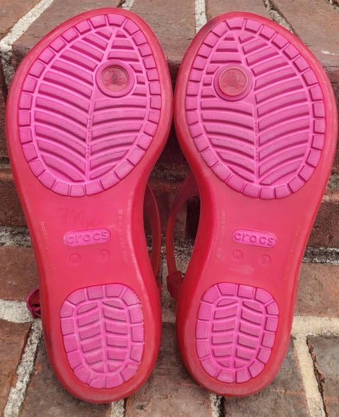 🐊CROCS●Sexi💋Serena●Flip Flop/ Thong/Slingback●Sz.7●Good/Clean Cond●HOT PINK💗