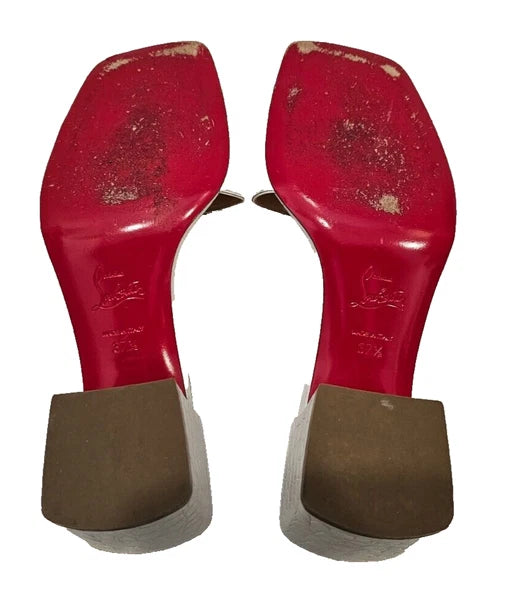 CHRISTIAN LOUBOUTIN White Calfskin Crocodile Embossed Lock Art 55 Slides - 37.5