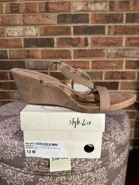 Style & Co Women's Wedge Sandals Mulan T Strap Open Toe Taupe Size 12M
