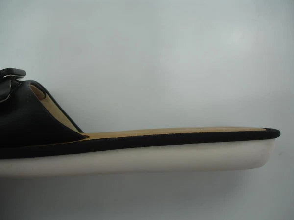 Women's 8.5 M Corso Como Bahlia Black Leather Flat Sandals Buckle Open Toe Slide