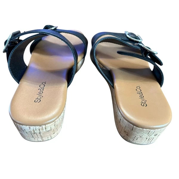 Style & Co Temppestt Slip On Double Buckle Retro Sporty Wedge Sandals NEW 7.5