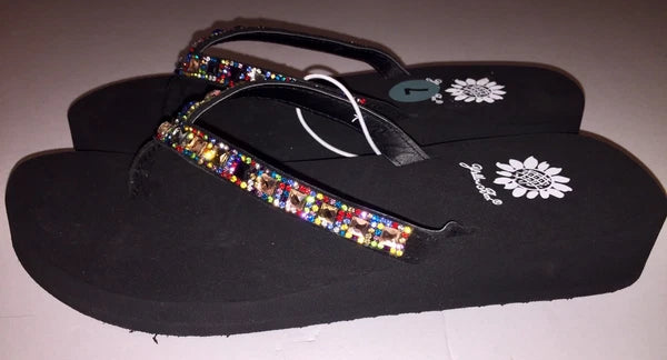 Yellow Box Womens Saydee Jeweled Rhinestone Multi Sparkle Flip Flop Sandals NWOB