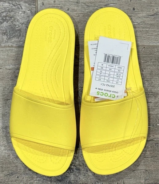NEW CROCS W7 SLOANE SLIDE IN YELLOW LEMON. STYLE 205742-7C1. DISCONTINUED