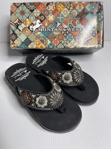 Montana West Womens 8 Sandals Western Style Platform Flip Flops Concho