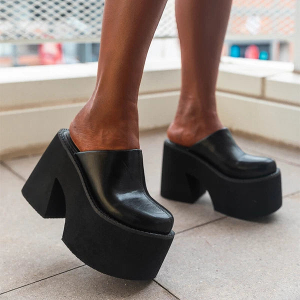 Women's High Platform High Block Heel  Slippers Slides Round Toe Sandals Shoes