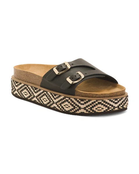 FREE PEOPLE Caravelle Cork Footbed Platform Black Boho Sandal Made In Spain 7/37