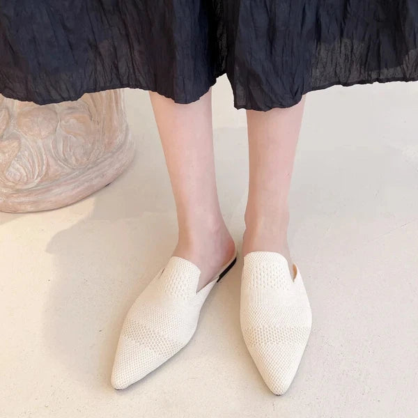 Summer Women Knitted Slides New Elegant Mesh Breathable Med Heel Slippers Slides