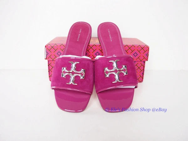 NIB Tory Burch Eleanor Slide Leather Sandal Fuchsia Pink US 9 AUTHENTIC