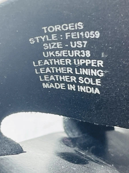 Torgeis New York Sz 7 Epona Slide Sandals Black Leather Pony Calf Hair #FEI1059