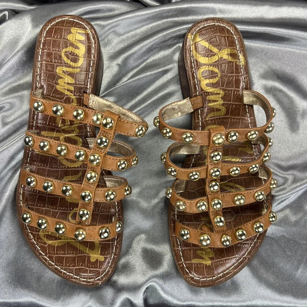 Sam Edelman Juniper Sandals Womens 5.5 Brown Studded Heeled Slide Gladiator BOHO
