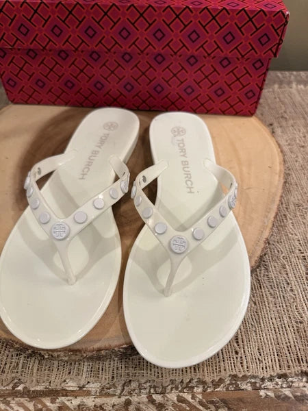 Tory Burch Studded Jelly Flip Flop Thong Sandal Ivory 8 $148 New In Box