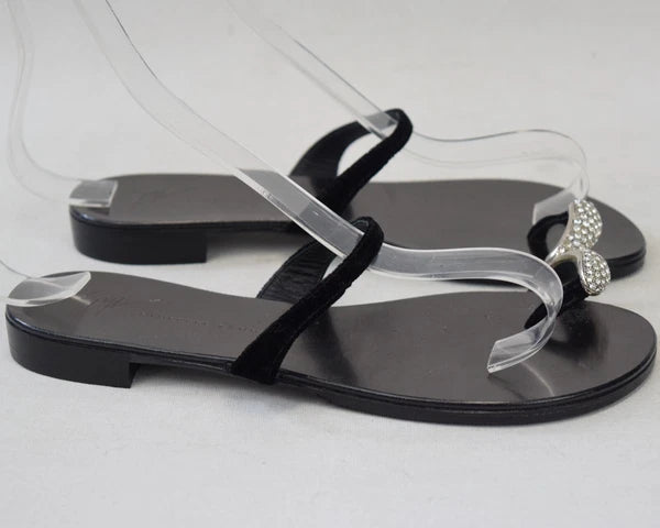 NEW GIUSEPPE ZANOTTI NuvoRock Ring Sandals 36.5 Black Crystal Embellished 6.5