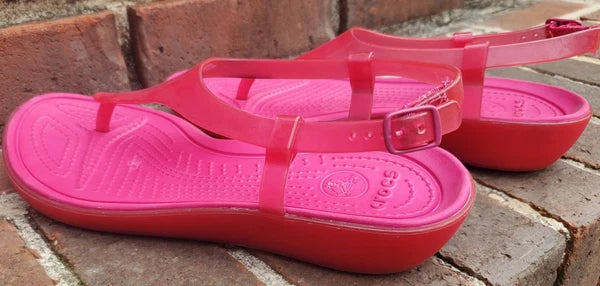 🐊CROCS●Sexi💋Serena●Flip Flop/ Thong/Slingback●Sz.7●Good/Clean Cond●HOT PINK💗