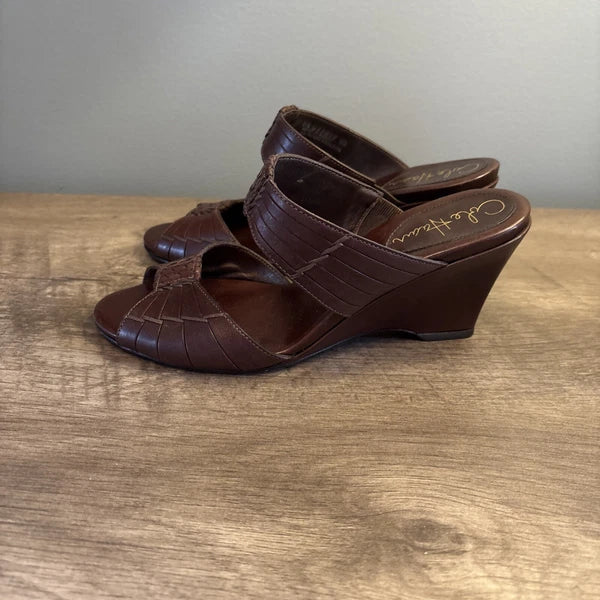 Cole Haan Air Huarache Slide Wedge Sandal Womens Size 6B Slip On Leather Carob