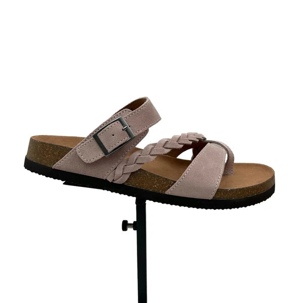 White Mountain Womens Leather Slide Sandals Size 9 Light Lavender Toe Loop Style
