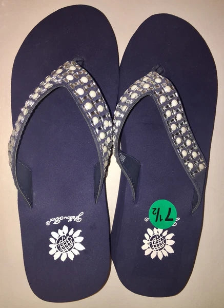 Yellow Box Flip Flops Sandals Women's Touch Wedge Pearl Jeweled Blue Black NWT