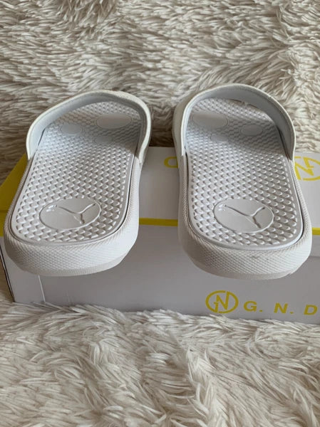 Women’s Slides Size 8 PUMA Cool Cat Sport Style: 371016 17 White Glow/Gold Rose