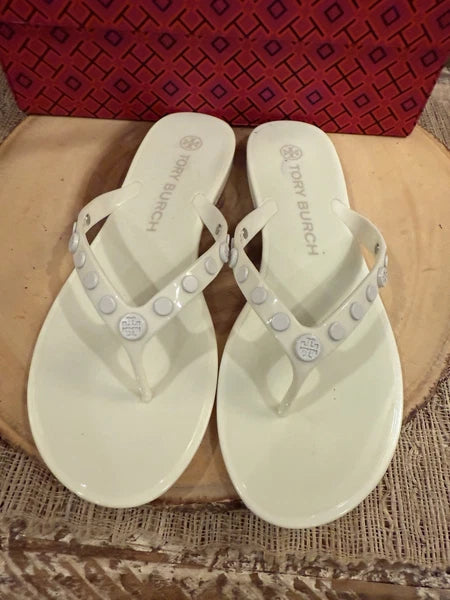 Tory Burch Studded Jelly Flip Flop Thong Sandal Ivory 8 $148 New In Box