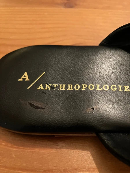 *READ* Anthropologie Black Leather Slide  Sandals 36 / 6 Adjustable bow