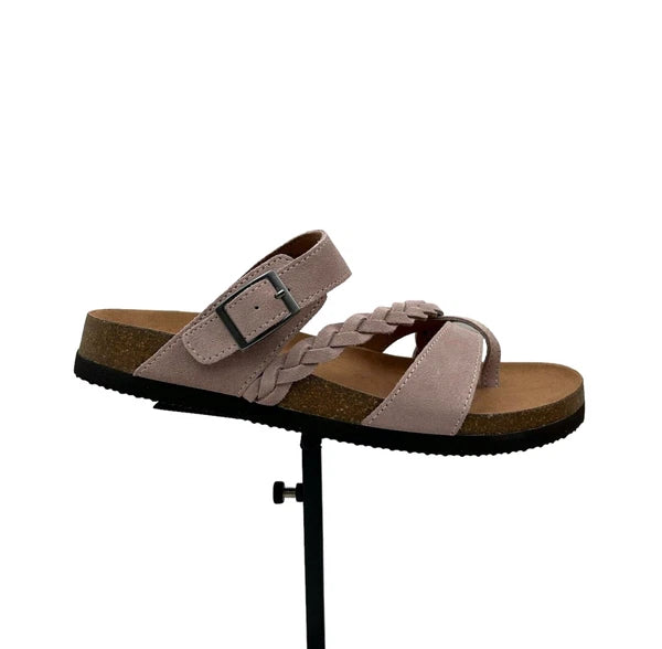 White Mountain Womens Leather Slide Sandals Size 9 Light Lavender Toe Loop Style