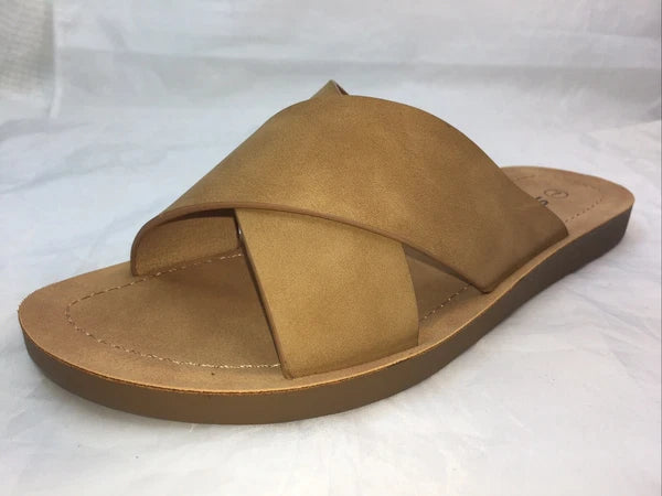 SODA-REFLECT-COFFEE NUBUCK PU X BANDS Slide CASUAL Fashion Women Sandal Slip On